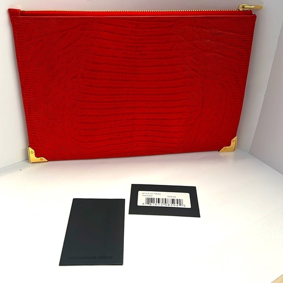 Alexander Wang Prisma Red Croc Embossed Leather Zip Clutch Bag - New - Picture 2 of 7
